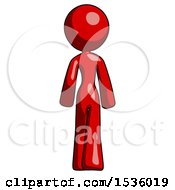 Red Design Mascot Woman Walking Away Back View