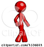 Red Design Mascot Woman Walking Away Direction Right View