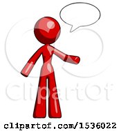 Red Design Mascot Woman With Word Bubble Talking Chat Icon