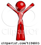 Poster, Art Print Of Red Design Mascot Woman With Arms Out Joyfully