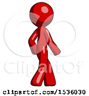 Poster, Art Print Of Red Design Mascot Man Walking Away Direction Right View