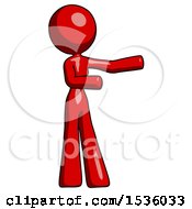 Poster, Art Print Of Red Design Mascot Woman Presenting Something To Her Left