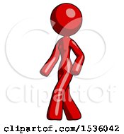 Red Design Mascot Woman Man Walking Turned Left Front View