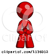 Poster, Art Print Of Red Design Mascot Woman Squatting Facing Front