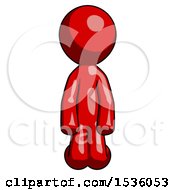 Red Design Mascot Man Kneeling Front Pose