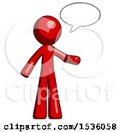 Poster, Art Print Of Red Design Mascot Man With Word Bubble Talking Chat Icon