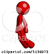 Poster, Art Print Of Red Design Mascot Woman Floating Through Air Left