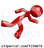 Poster, Art Print Of Red Design Mascot Woman Running While Falling Down