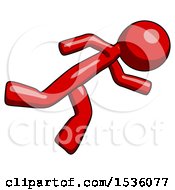 Red Design Mascot Man Running While Falling Down