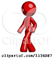 Poster, Art Print Of Red Design Mascot Man Man Walking Turned Left Front View