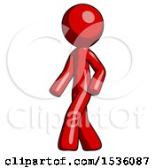 Red Design Mascot Man Man Walking Turned Left Front View