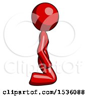 Red Design Mascot Woman Kneeling Right