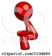 Red Design Mascot Man Squatting Facing Left