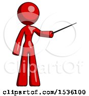 Poster, Art Print Of Red Design Mascot Woman Teacher Or Conductor With Stick Or Baton Directing