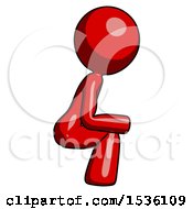 Red Design Mascot Woman Squatting Facing Right