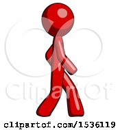 Poster, Art Print Of Red Design Mascot Man Walking Right Side View