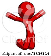 Poster, Art Print Of Red Design Mascot Man Jumping Or Kneeling With Gladness