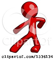 Poster, Art Print Of Red Design Mascot Man Karate Defense Pose Left