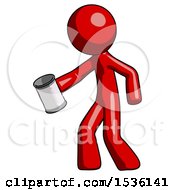 Red Design Mascot Man Begger Holding Can Begging Or Asking For Charity Facing Left