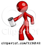 Poster, Art Print Of Red Design Mascot Woman Begger Holding Can Begging Or Asking For Charity Facing Left