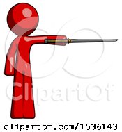 Poster, Art Print Of Red Design Mascot Man Standing With Ninja Sword Katana Pointing Right