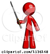 Poster, Art Print Of Red Design Mascot Man Standing Up With Ninja Sword Katana