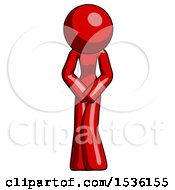 Red Design Mascot Female Bending Over Sick Or In Pain