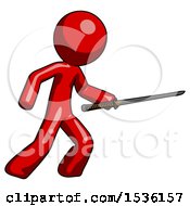 Poster, Art Print Of Red Design Mascot Man Stabbing With Ninja Sword Katana