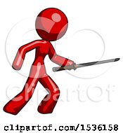 Poster, Art Print Of Red Design Mascot Woman Stabbing With Ninja Sword Katana