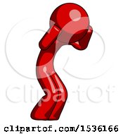 Red Design Mascot Man With Headache Or Covering Ears Turned To His Right