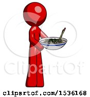 Poster, Art Print Of Red Design Mascot Man Holding Noodles Offering To Viewer