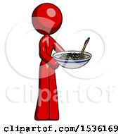 Poster, Art Print Of Red Design Mascot Woman Holding Noodles Offering To Viewer