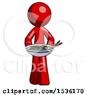 Red Design Mascot Man Serving Or Presenting Noodles