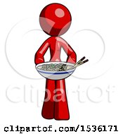 Red Design Mascot Woman Serving Or Presenting Noodles