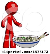 Poster, Art Print Of Red Design Mascot Man And Noodle Bowl Giant Soup Restaraunt Concept