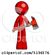 Poster, Art Print Of Red Design Mascot Man Holding Red Fire Fighters Ax