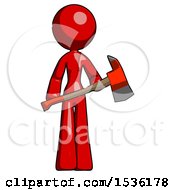 Poster, Art Print Of Red Design Mascot Woman Holding Red Fire Fighters Ax