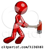 Poster, Art Print Of Red Design Mascot Woman With Ax Hitting Striking Or Chopping