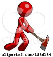 Poster, Art Print Of Red Design Mascot Woman Striking With A Red Firefighters Ax