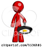 Poster, Art Print Of Red Design Mascot Man Frying Egg In Pan Or Wok