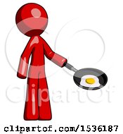 Poster, Art Print Of Red Design Mascot Man Frying Egg In Pan Or Wok Facing Right