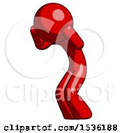 Red Design Mascot Man With Headache Or Covering Ears Turned To His Left