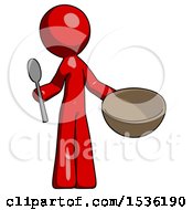 Poster, Art Print Of Red Design Mascot Man With Empty Bowl And Spoon Ready To Make Something