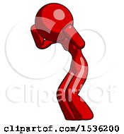 Red Design Mascot Woman With Headache Or Covering Ears Facing Turned To Her Left