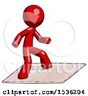 Red Design Mascot Man On Postage Envelope Surfing