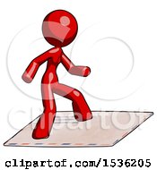 Red Design Mascot Woman On Postage Envelope Surfing