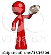 Poster, Art Print Of Red Design Mascot Man Holding Football Up