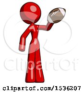 Red Design Mascot Woman Holding Football Up