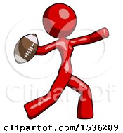 Poster, Art Print Of Red Design Mascot Woman Throwing Football