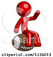 Poster, Art Print Of Red Design Mascot Man Sitting On Giant Football